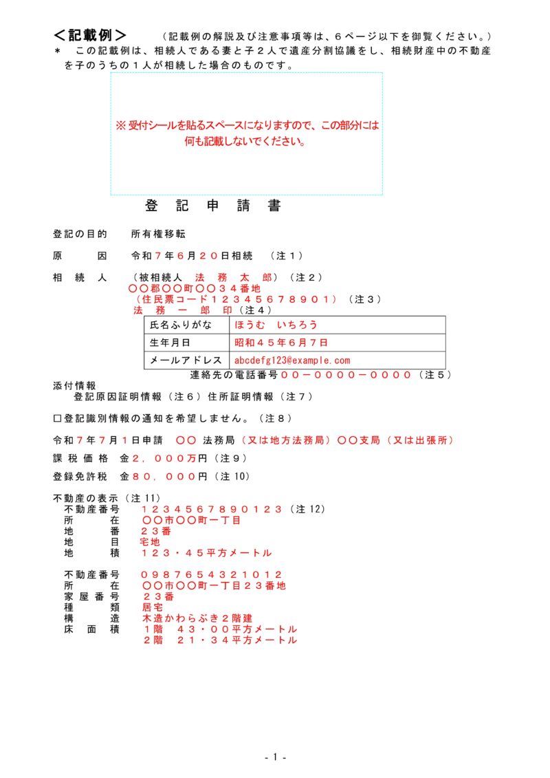 登記申請書の見本